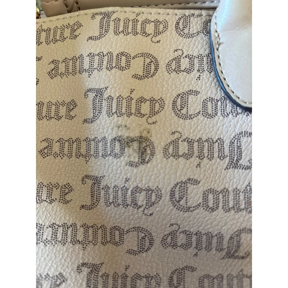Juicy Couture Monogram Satchel Bag Tan Beige Crossbody‎ Logo Handbag Gold Tone